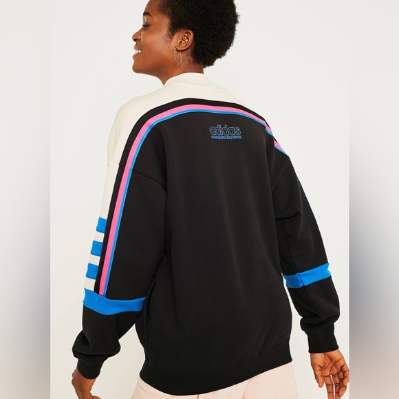 UO Adidas Originals Retro Mock Neck Colorblock Moto Racer Pullover Sweatshirt - Picture 5 of 16